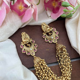 Peacock Jada Billai with Golden Pearl Maatil-Bun Billai-Red-G13078